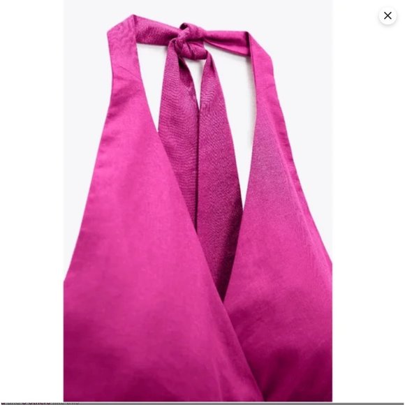 ZARA WOMEN HALTER LINEN BLEND MIDI DRESS MAGENTA FUCHSIA SIZE XS S M 3602/368 - Picture 4 of 4